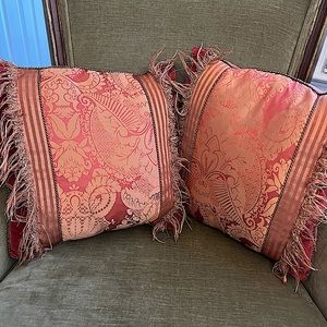 Beautiful Pair of Vintage PILLOWS, Salmon and Dark Gold with intricate detailing